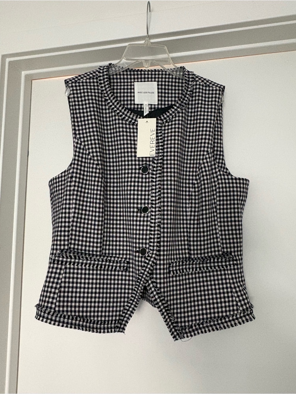 Avec Les Filles Black & White Gingham Sleeveless Vest